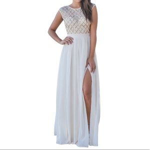 White Formal Dress with Gold Sequins